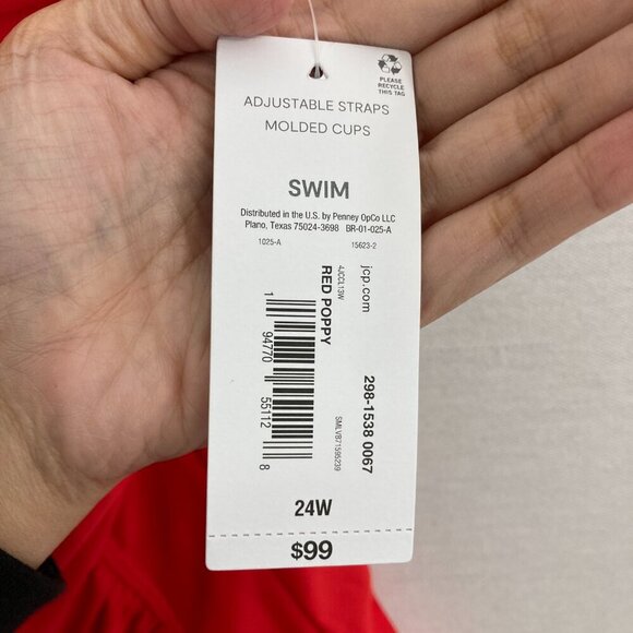 New Liz Claiborne Red Adjustable Straps Molded Cups Swimsuit One Piece size 24W - Picture 4 of 10
